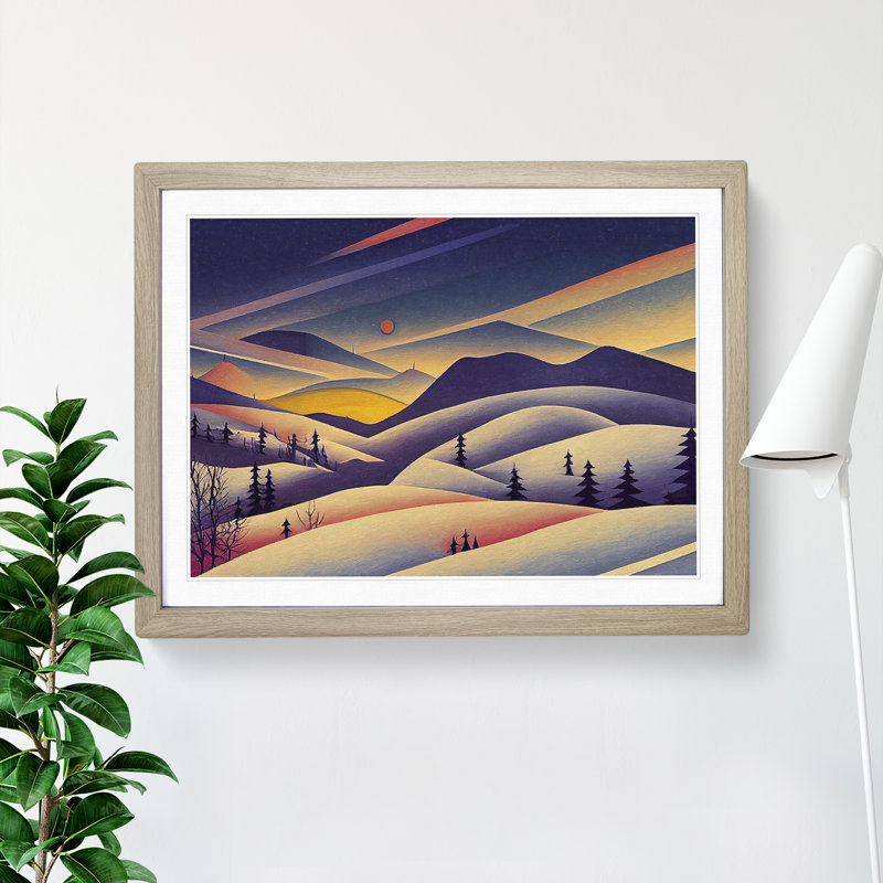 Winter Landscape Scene Abstract - Framed Print, 46cm H x 64cm W x 2cm D, Oak Framed