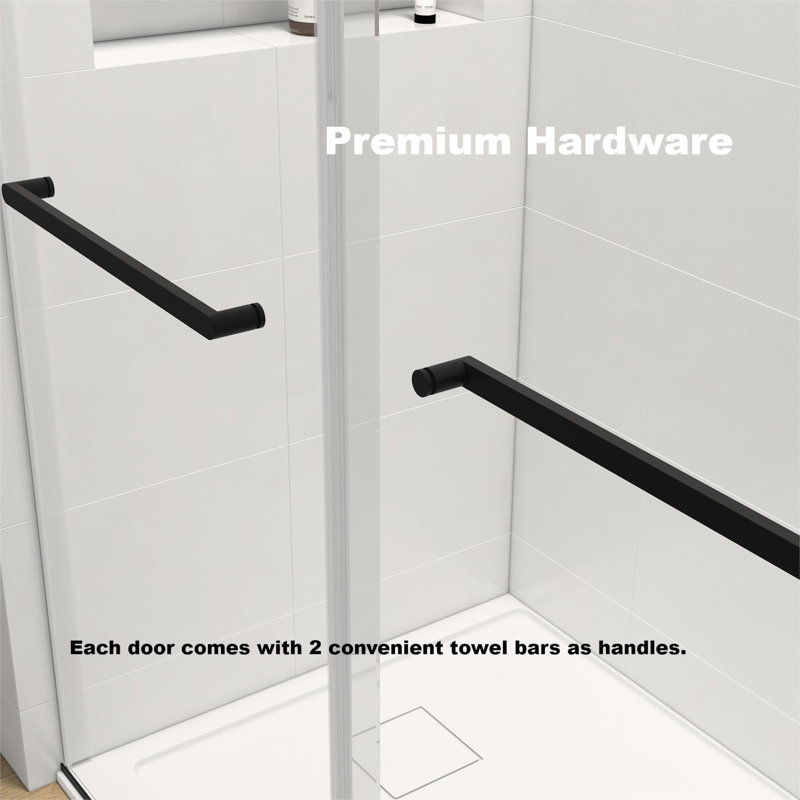 Matte Black 60" x 76" Frameless Double Sliding Shower Door