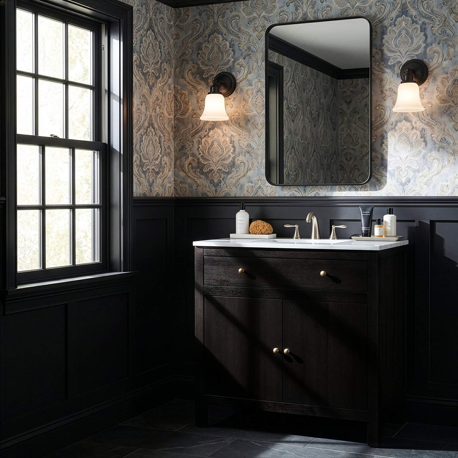 Celine 32" Carrara Marble Single Bathroom Vanity, Antique Coffee Brown