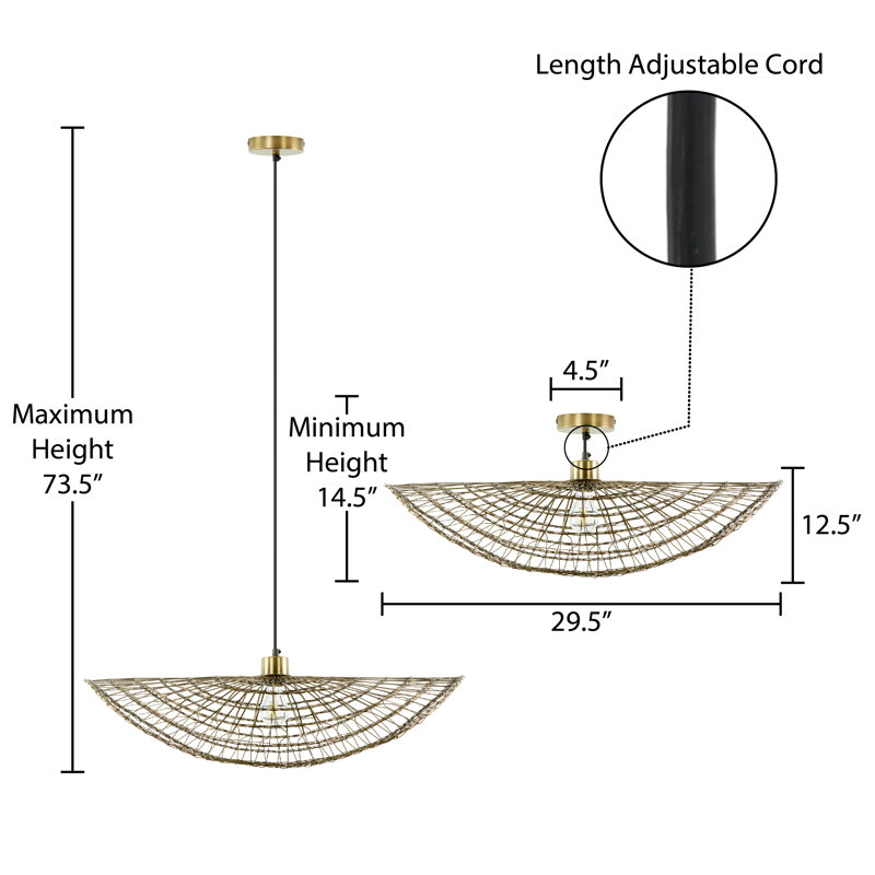 15.75"W Emma Industrial Brass Round Shade Pendant
