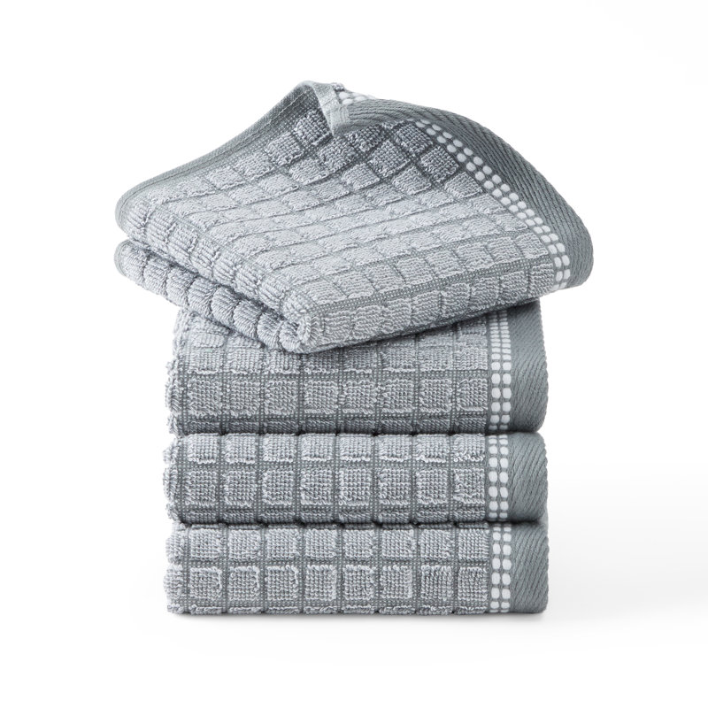 TOWN & COUNTRY EVERYDAY 4-Piece Textured Windowpane Washcloth Set, 13x13-Inch, 100% Cotton, Gray