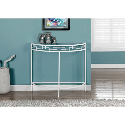 Accent Table, Console, Entryway, Narrow, Sofa, Clear Tempered Glass, White Metal