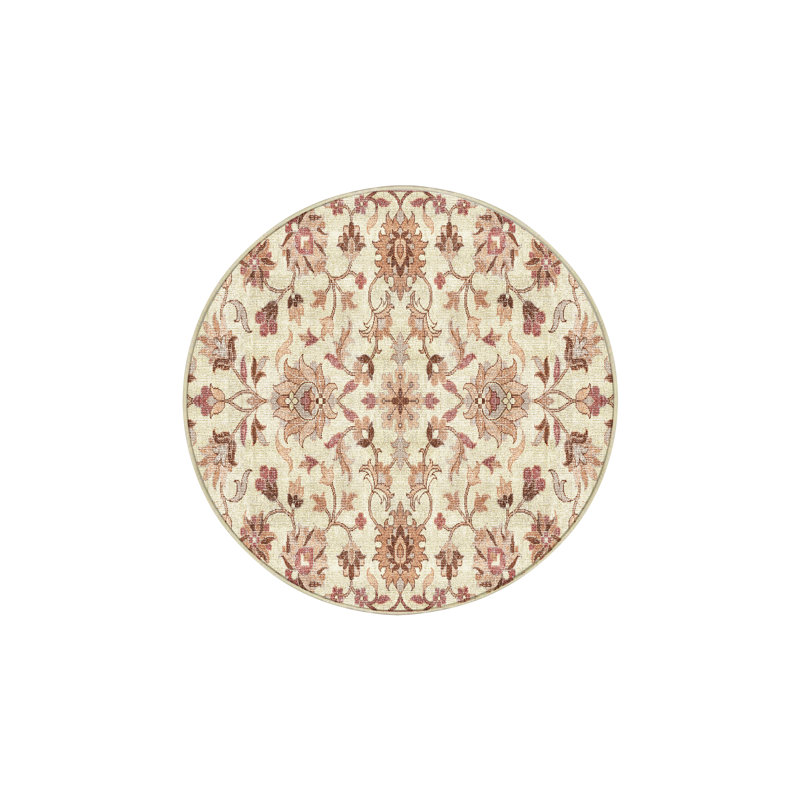 Srithik Hand Loomed Washable Oriental Indoor Rug, Round 8'