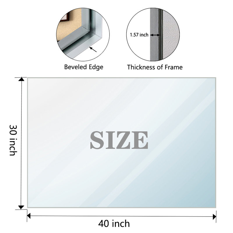 Miroir mural 40x30inch avec bord biseauté pour une élégante salle de bain rectangulaire, 20 po x 40 po
