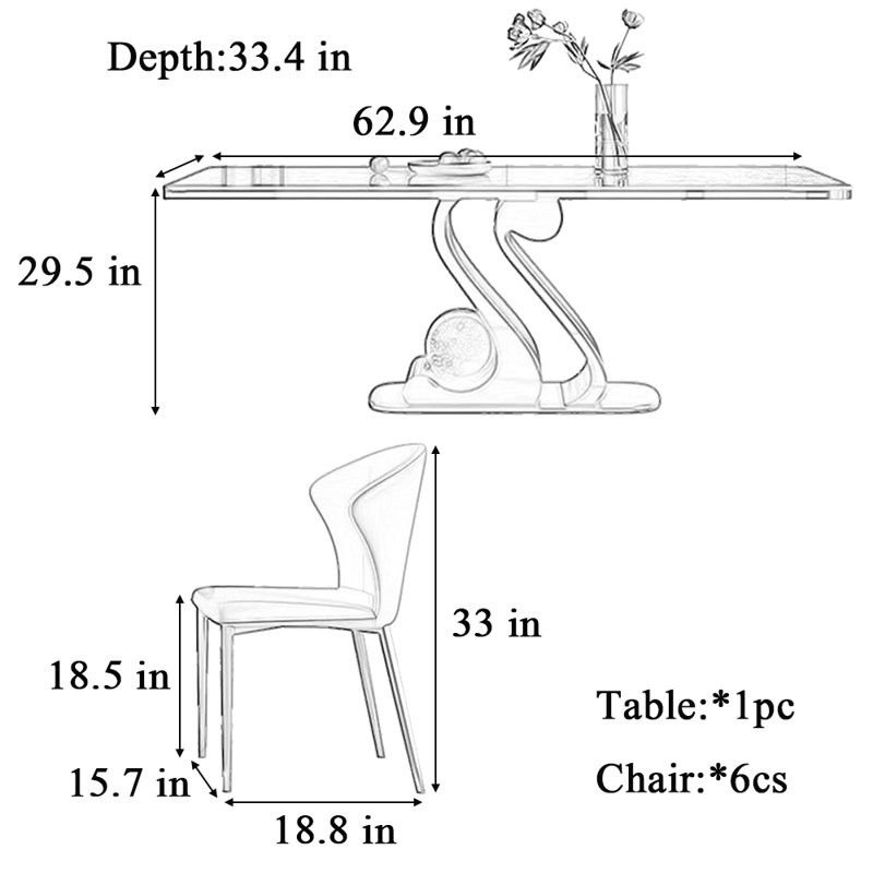 Table et chaises de salle à manger minimaliste moderne, Noir, noir, noir, noir, H 29,5 po x L 62,9 po x l 33,4 po