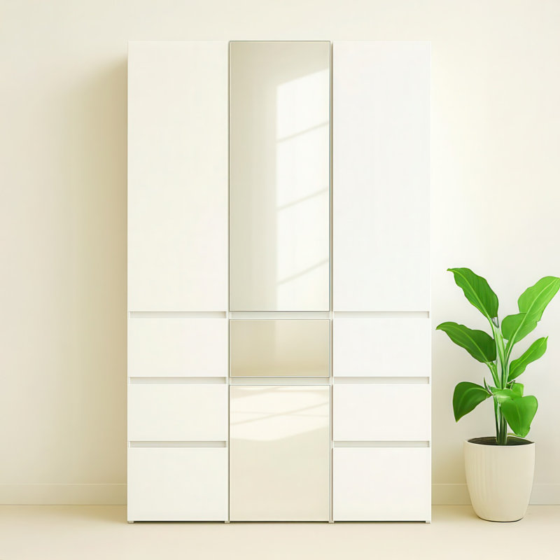 Elise Modular Wood Closet System With Mirror In White