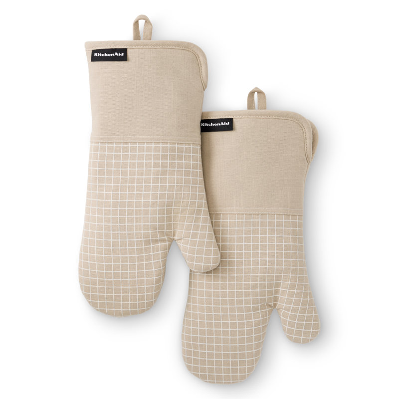 KITCHENAID Gourmet Series Gridlines Oven Mitts 2-Pack, Milkshake Tan