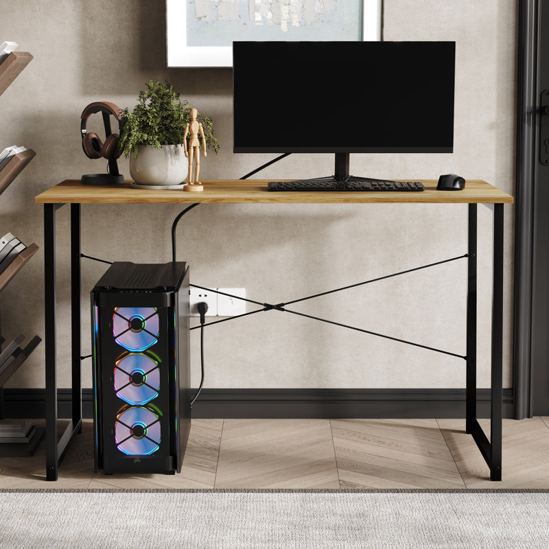 Bureau d'écriture en métal 47 pouces, H 29,33 po x l 47,24 po x P 19,68 po, Chêne clair