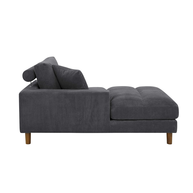 Chaise longue rembourrée Waxman, Gris foncé, Chaise longue à accoudoir gauche