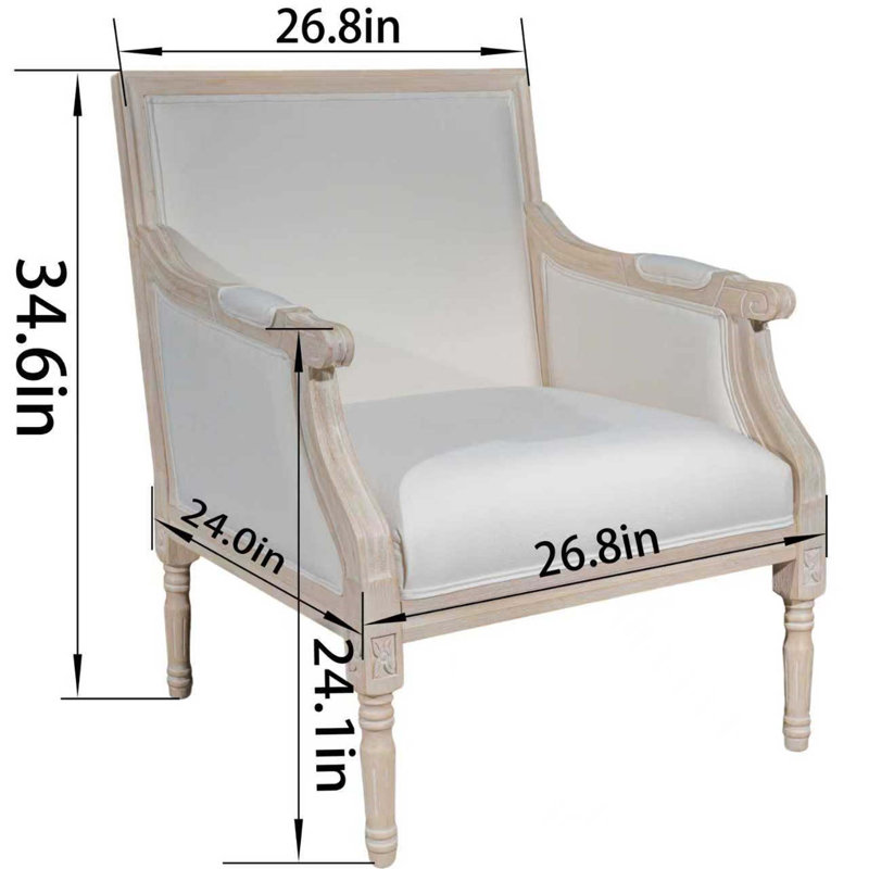 Chaise d'appoint française avec structure en bois traditionnelle, revêtement en lin et finition patinée pour une décoration intérieure intemporelle