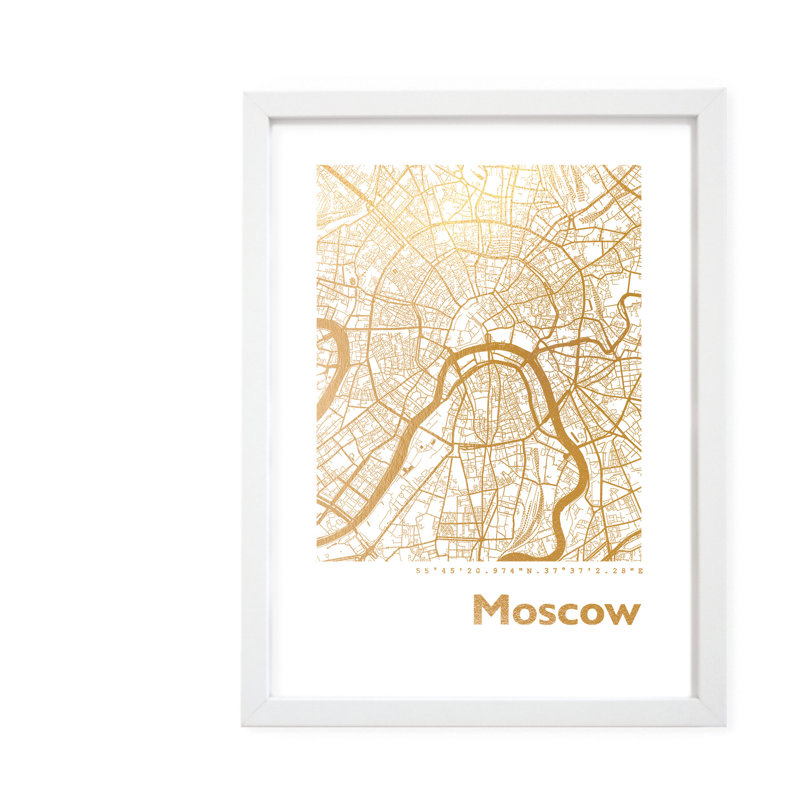 Moscow Map - Single Picture Frame Print, 42.5cm H x 32.5cm W x 3.5cm D