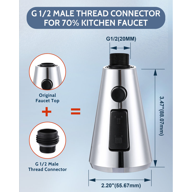 Robinet de cuisine à 3 fonctions avec douchette extractible et ensemble de 9 adaptateurs, Chrome poli