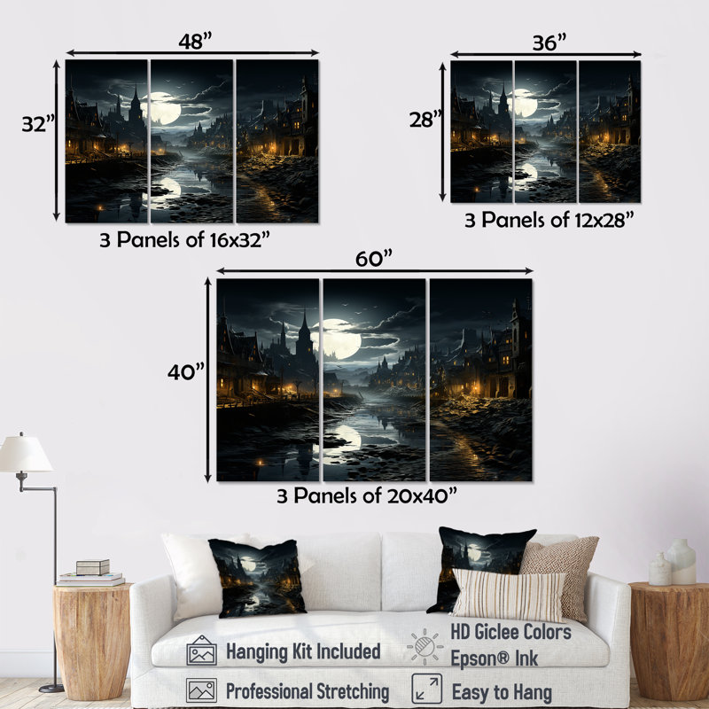 Ensemble d'art mural sur toile Moody Night, H 32 po x l 48 po x P 1 po