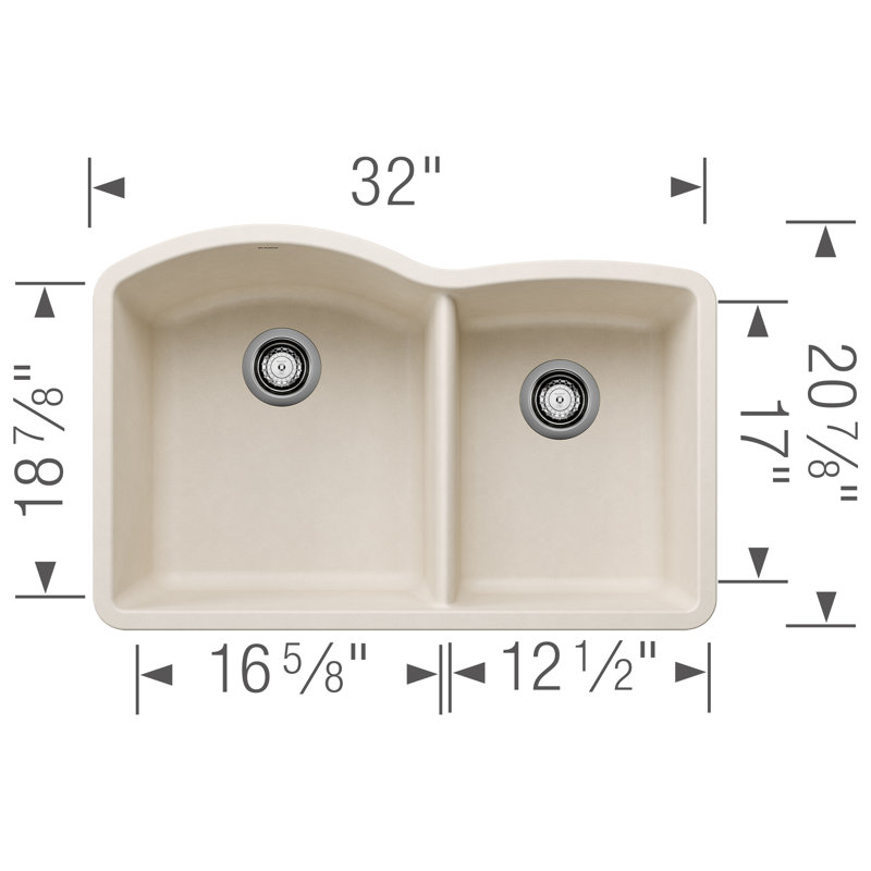 Diamond SILGRANIT 32.07" L x 20.92" W Double Bowl Undermount Kitchen Sink, Soft White