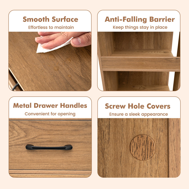 60cm W Manufactured Wood Bedside Table, Brown