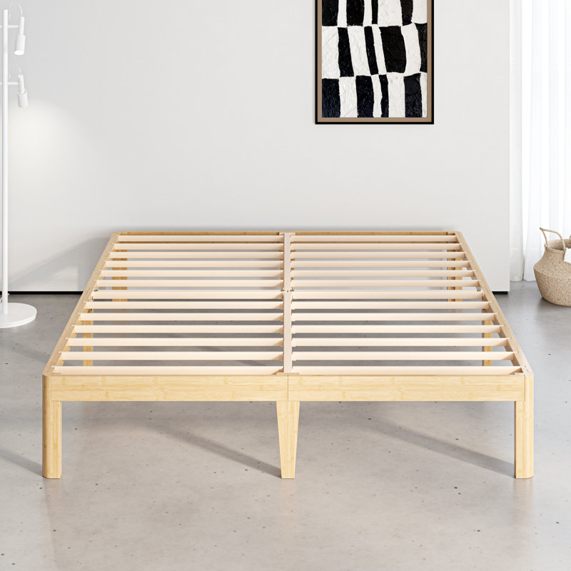 Amylia Solid Wood and Metal Heavy Duty Rayon from Bamboo iron Platform Bed Frame No Box Spring Required, Queen, 12"
