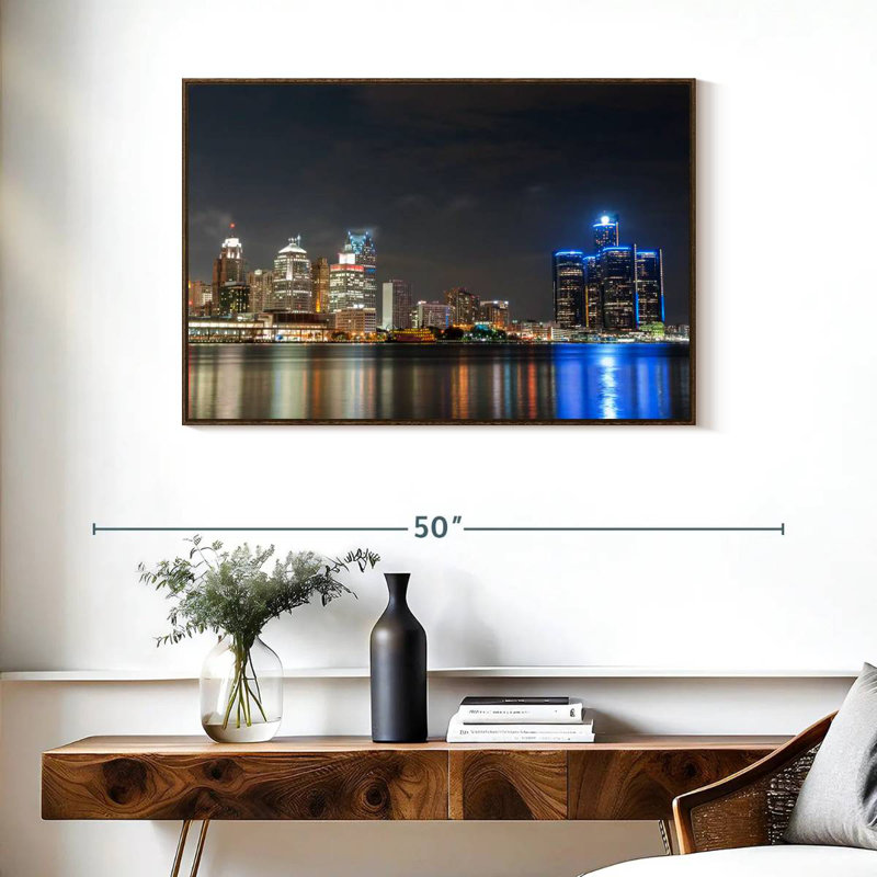 Détroit, 37 po x 25 po, Cadre flottant noyer