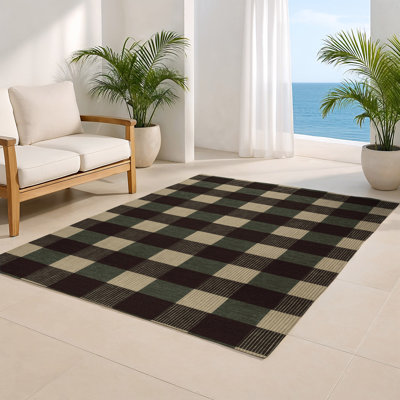Checkered Brown Indoor and Outdoor Area Rug