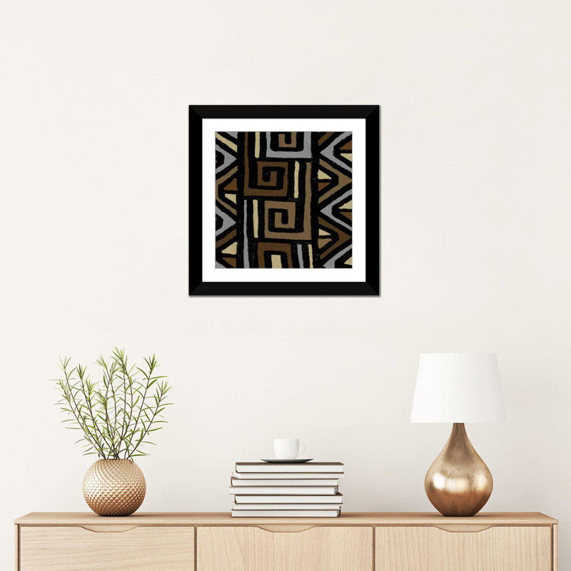 «Mudcloth Geometric Design VI», impression sur toile, H 24 po x l 24 po x P 1 po, Papier d'art encadré noir, Blanc
