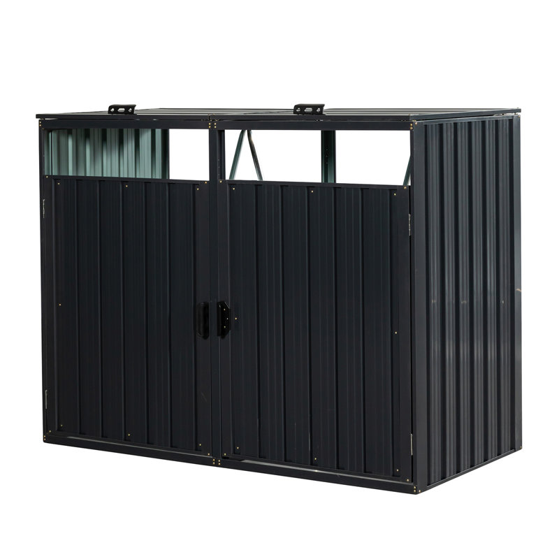 Garbage Bin Shed Stores 2 Trash Cans Metal Outdoor Bin Shed For Garbage Storage,Stainless Galvanized Steel, Bin Shed For Garden Yard Lawn