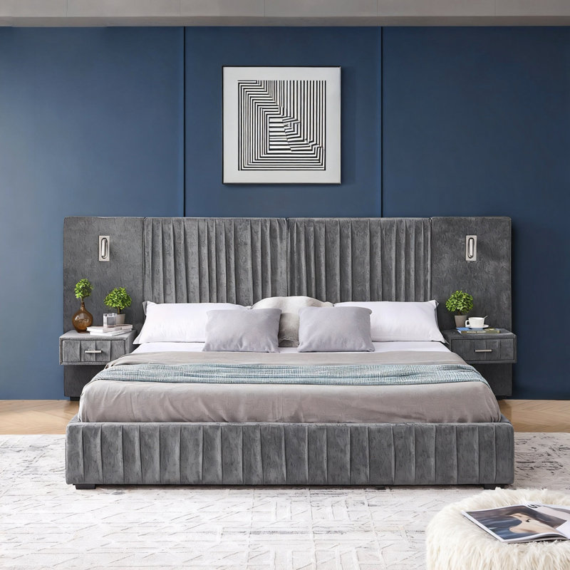King Size Upholstered Bed Frame, Dark Gray, King