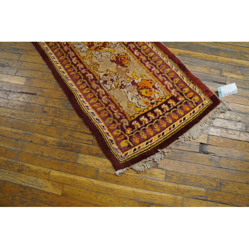 Light Color Casual Antique Indian Agra Wool Pile Hallway Runner Rug