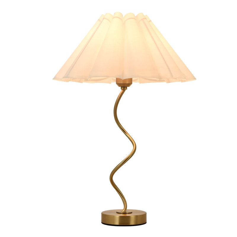 22" Dimmable Modern Bedside Lamp With Trendy Swirled Metal Base And Elegant Linen Shade