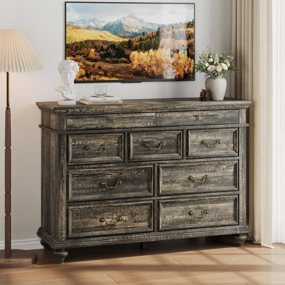 Commode moderne en bois avec 9 grands tiroirs et poignées en métal