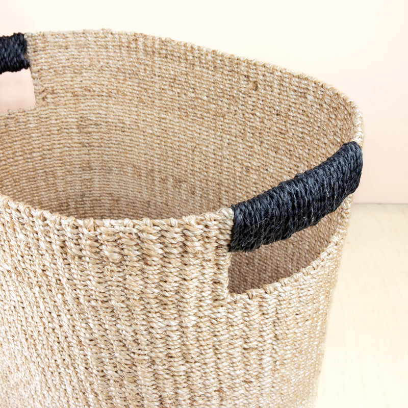 Tan Rounded Oval Basket, set of 2, 7.71, Black