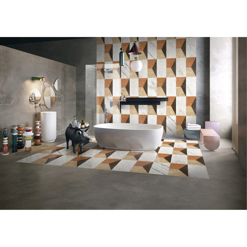 Carreau de marbre naturel de 12 po x 24 po - blanc doré, rouge, gris, gris