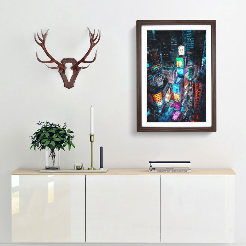 Times Square in New York City - Framed Print, 63cm H x 45cm W x 2cm D, Walnut Framed