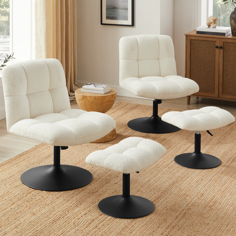 Upholstered Swivel Accent Chair With Ottoman, Beige