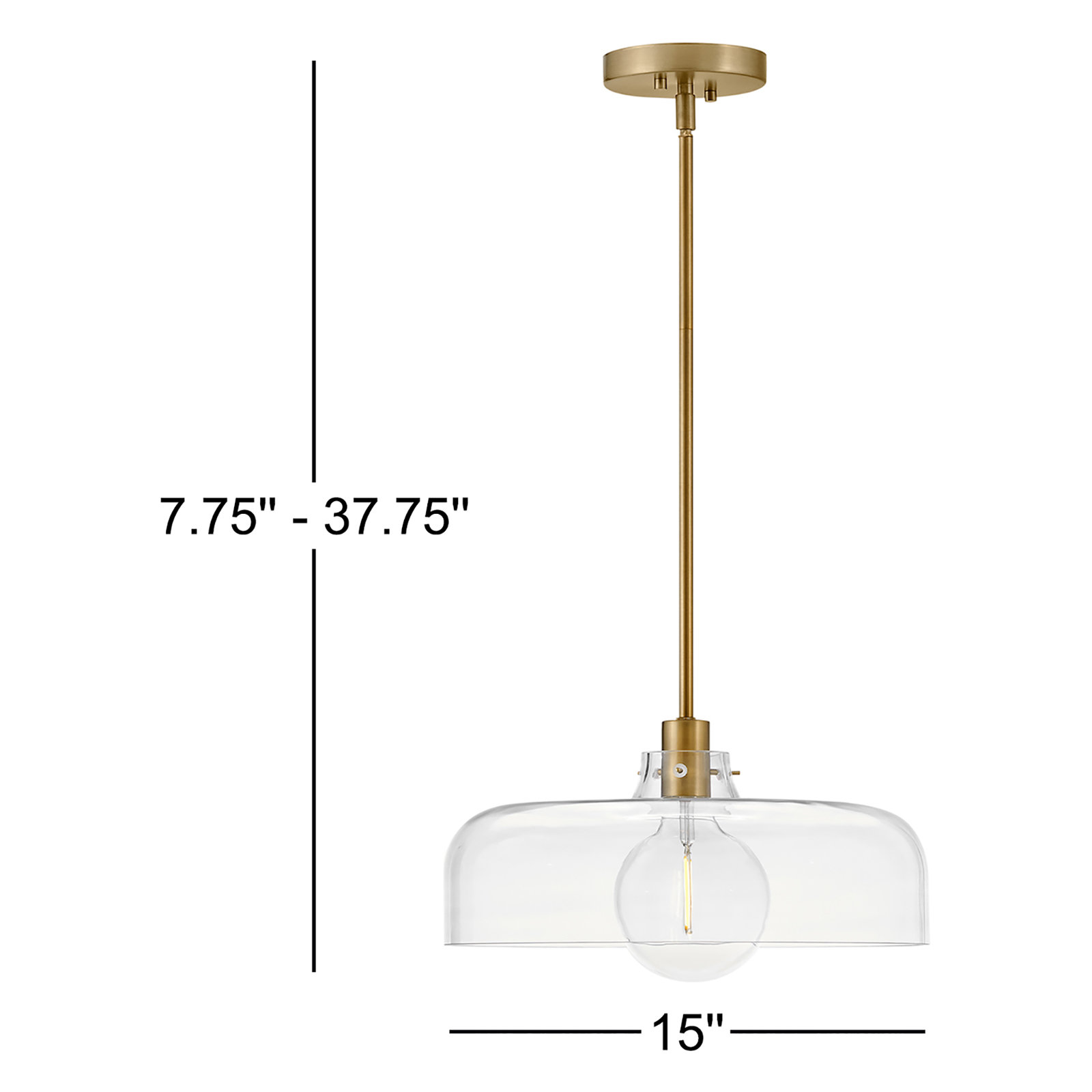 Villa Single Light Glass Steel Dimmable Pendant, Lacquered Brass