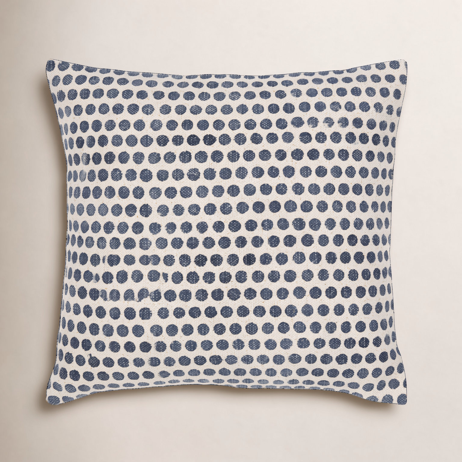 Zetta Polka Dots Cotton Throw Pillow, 18" x 18", Light Beige/Dark Blue, Polyester/Polyfill