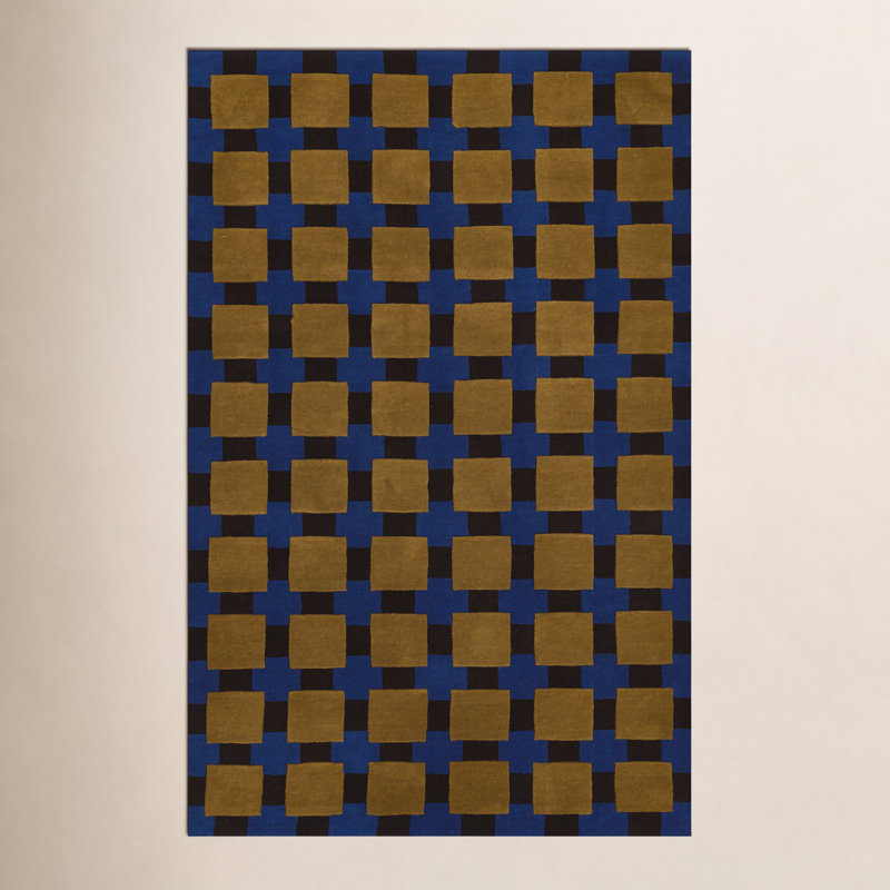 Tapis géométrique touffeté à la main Bauhaus, Rectangle 9 pi x 12 pi, Blue