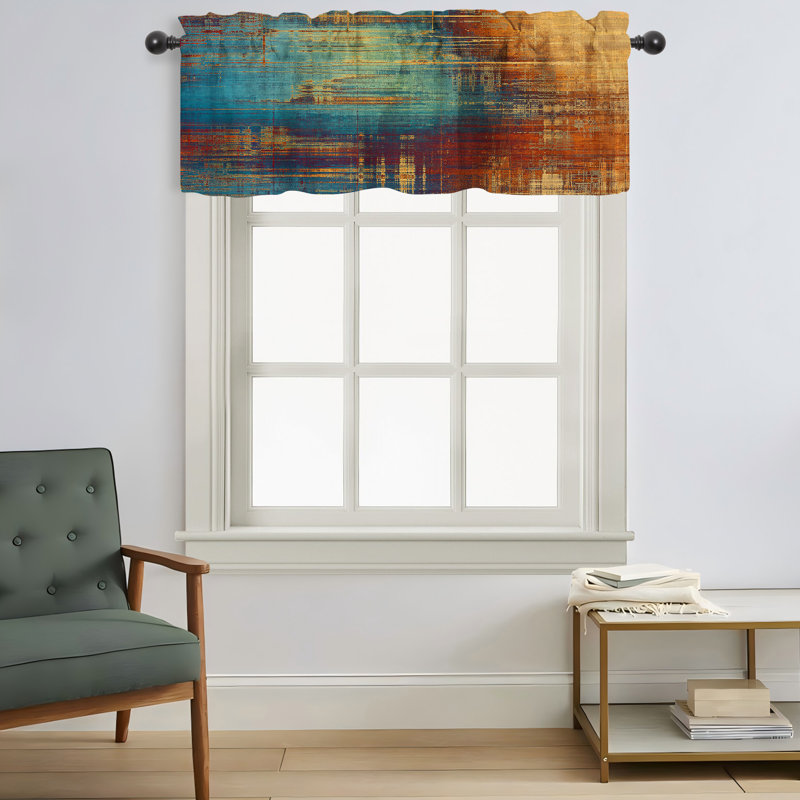 Vintage Grunge Yellow Beige Brown Blue Cyan 52" W Window Valance (Set Of 2)