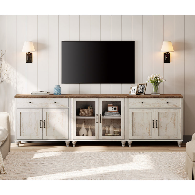 Scarlett TV Stand For TV, 3-In-1 TV Console Table For 85 Inch TV, Entertainment Center With Glass & Wood Door, Kitchen Sideboard Buffet Cabinet For Dining Room