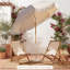 Parasol de patio 6 pi avec frange, inclinaison à bouton-poussoir, 8 nervures robustes, mât en bois blanc