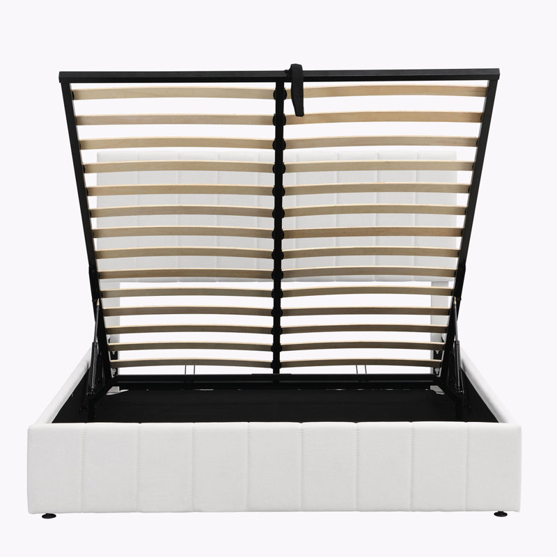 Lit plateforme tapissier avec rangement Alfie-Ray, Grand, Blanc