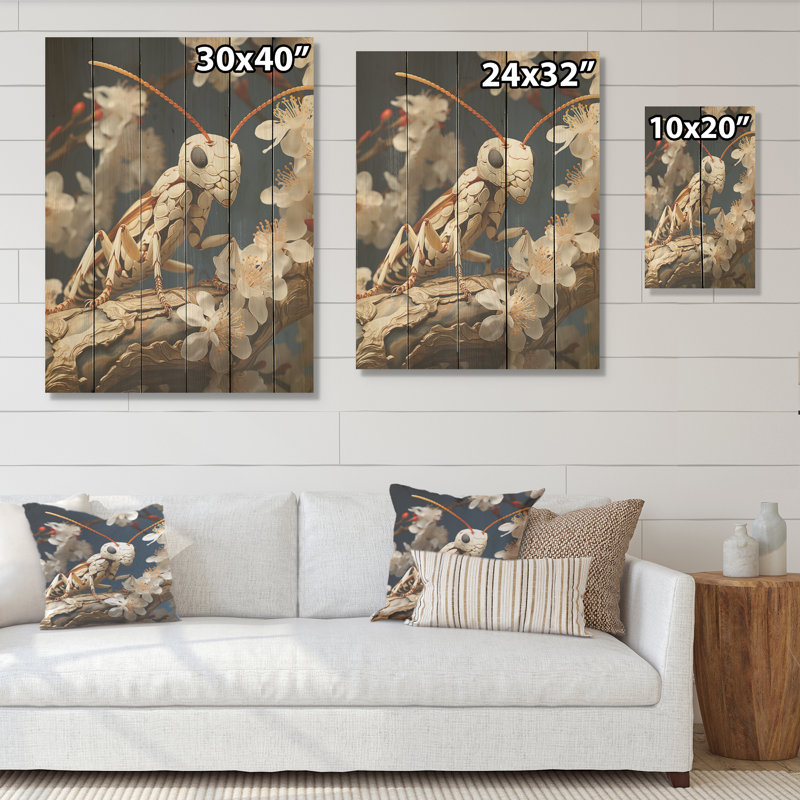 «Delicate Infiltrator Ivory Ant - Ant», art mural sur bois de pin naturel, H 40 po x l 30 po