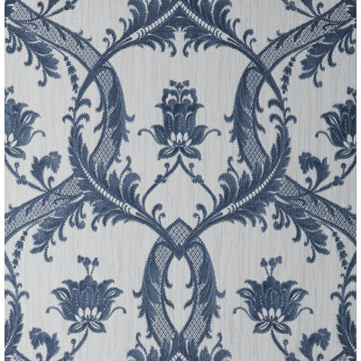 Milano Floral Damask Blue Italian Heavyweight Vinyl Wallpaper