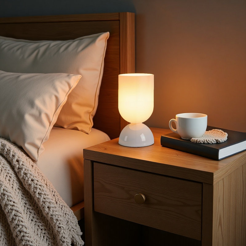 Lampe de table moderne 9 po en verre blanc avec gradateur, certifiée cULus pour les tables de chevet de chambre à coucher, les tables d'appoint de salon, les bureaux à domicile ou les décors contemporains