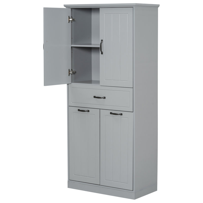 Bathroom Storage Cabinet With Two Laundry Baskets, Storage Cabinet With Doors And Drawer For Home, Gray
