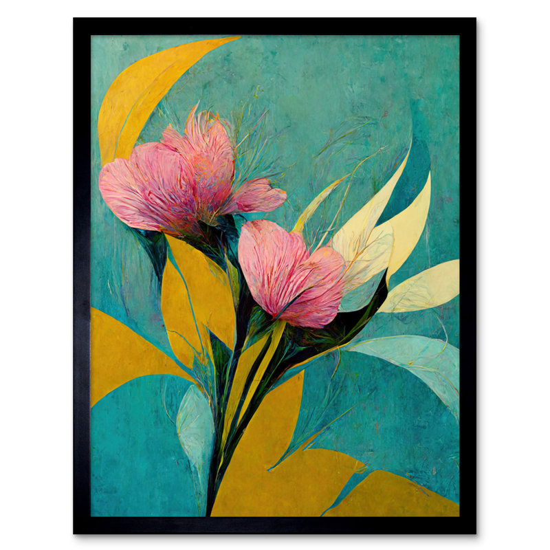 Abstract Teal Pink Mustard Flower - Single Picture Frame Print