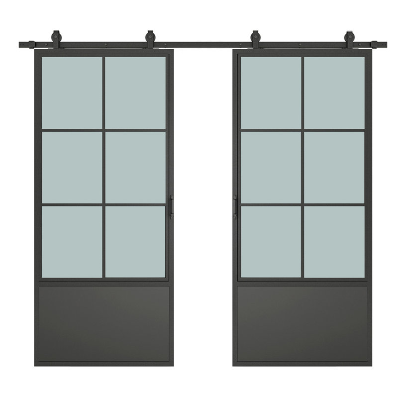 84'' Hollow Glass without Installation Hardware Kit Barn Door, 84" H x 84" W, Frosted