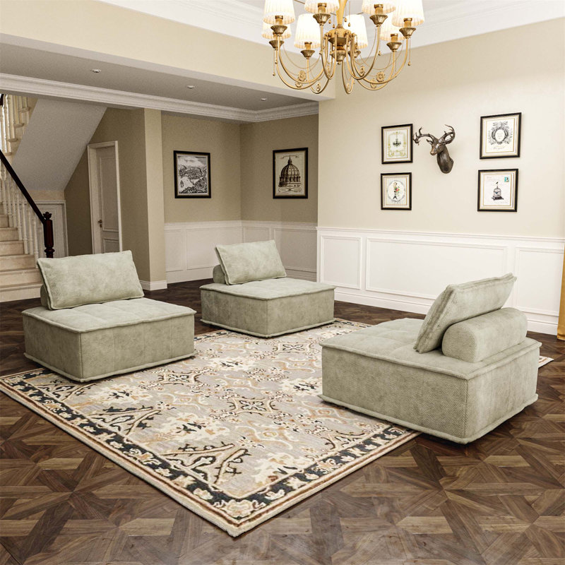 Chenille Sofa, 3, Beige, 34.25" H x 125.19" W x 42.13" D