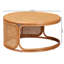 Table basse ronde bohémienne avec base ajourée en rotin, 31,5 pouces, finition miel naturel