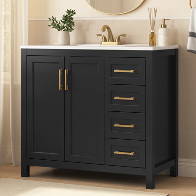 Meuble-lavabo noir 36 po avec plateau Duretee