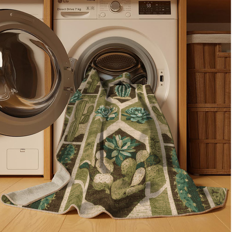 Tapis brun lavable à la machine, Rond 7 pi