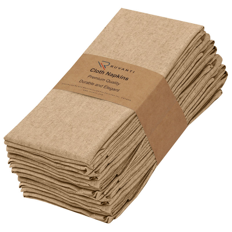 Poly Cotton Square Cloth Napkins Chambray Fabric, Brown